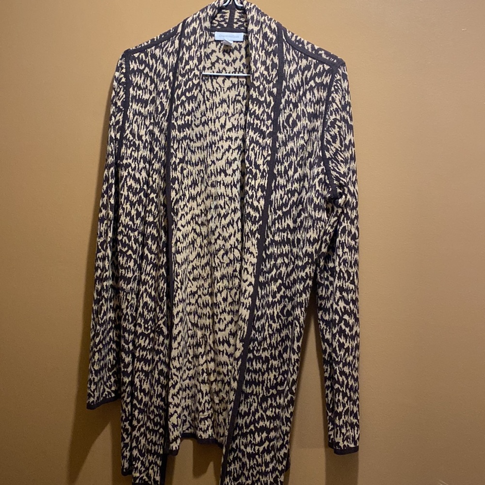Charter Club 100% rayon cheetah print long open front sweater cardigan sz S